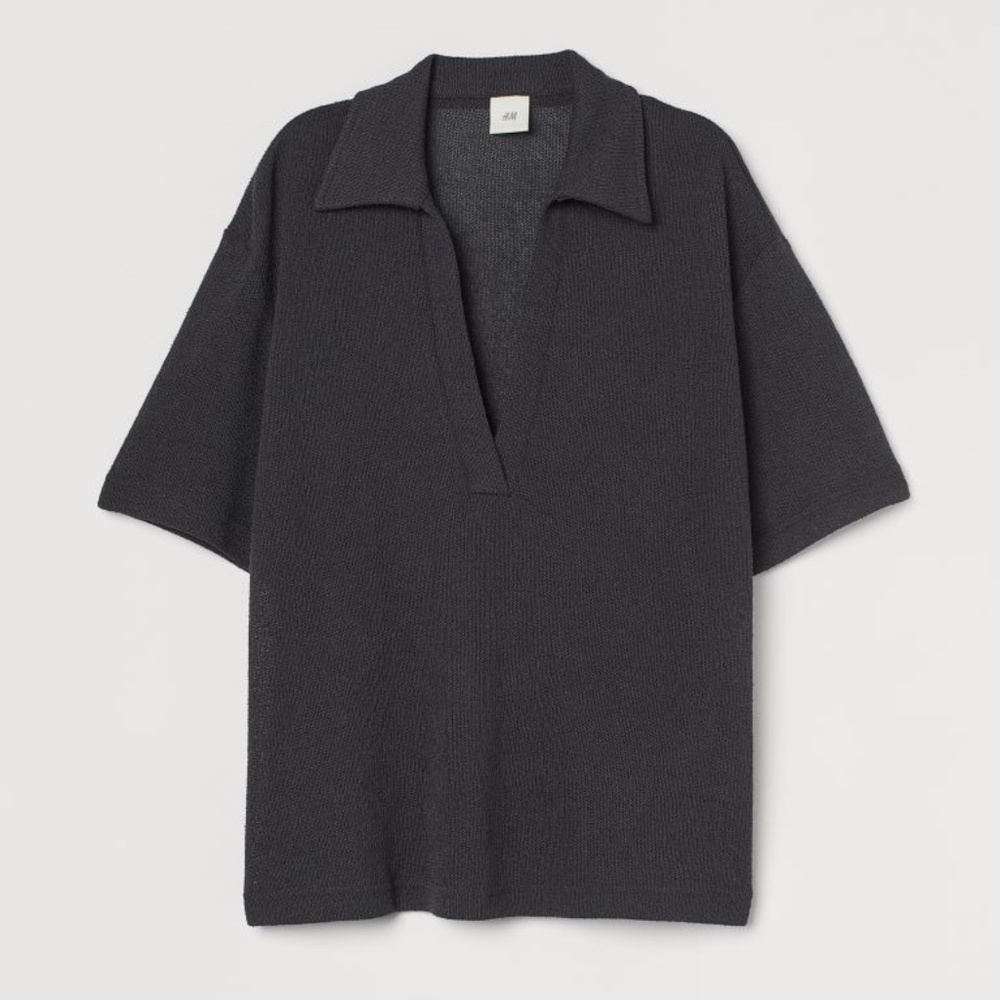 H&M Slub Knit Top - Dark Gray